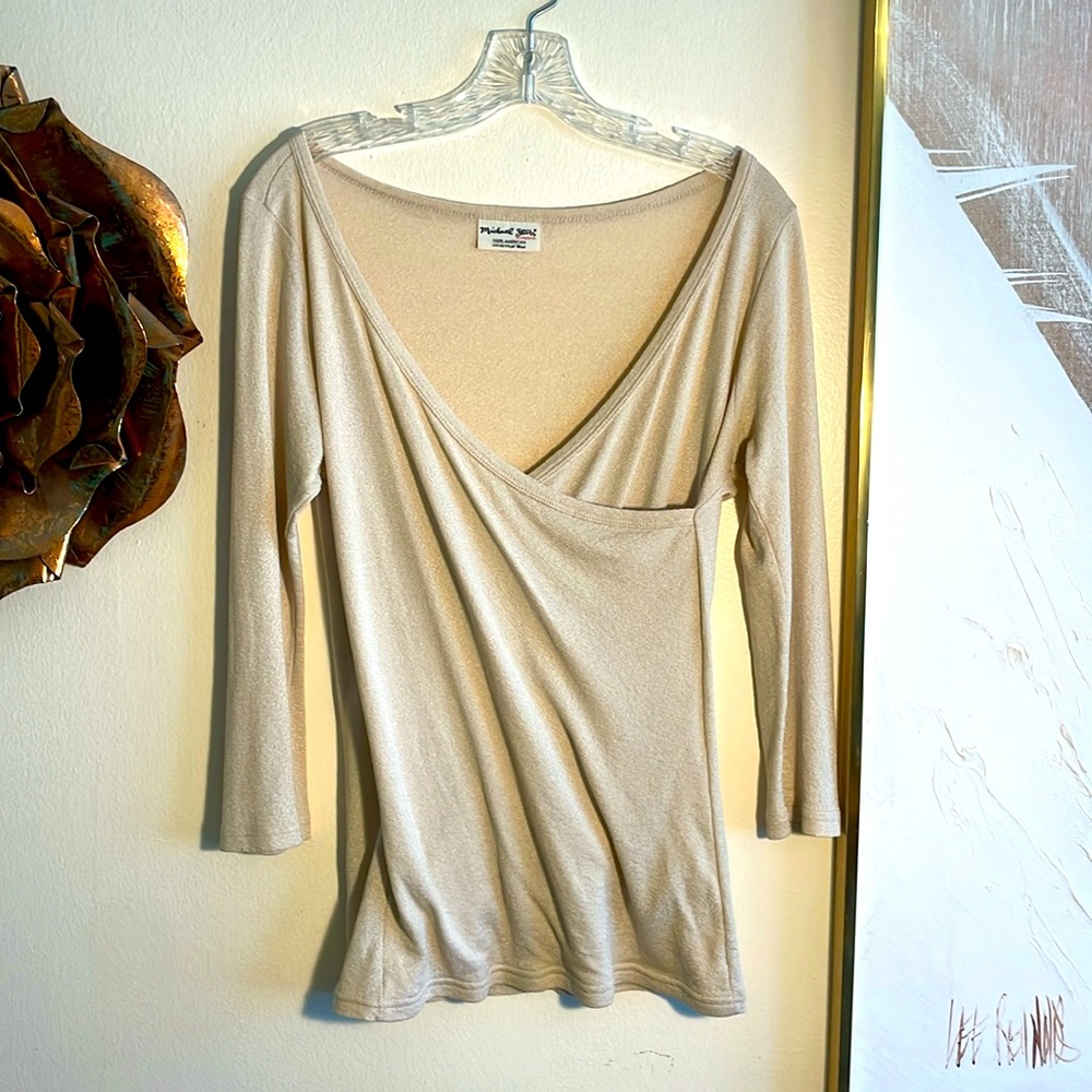 Michael Stars cream shimmer crossover top